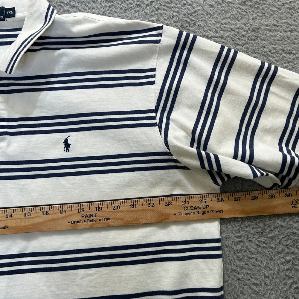 Polo Ralph Lauren Polo Shirt Mens XXL White Navy‎ Striped Snap Collared Preppy
